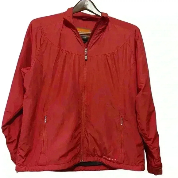 Merrell Womens Red Areoblock Long Sleeve Hooded Full-Zip Rain Jacket Size L - Picture 1 of 8
